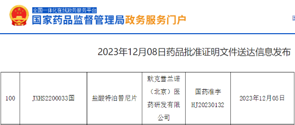 特泊替尼在中国获批上市 特泊替尼在中国获批上市