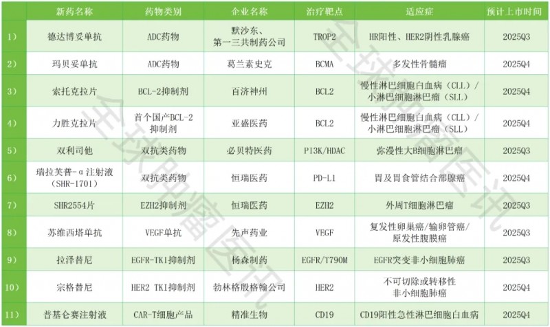 2025下半年抗癌新药速览