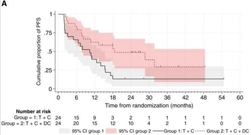 DC疫苗+TACE联合治疗治疗肝癌的无进展生存期