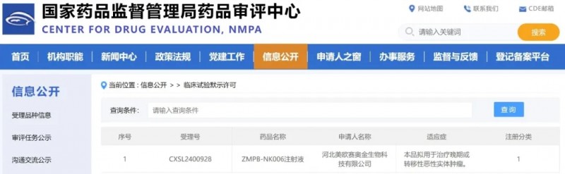 ZMPB-NK006临床试验获批
