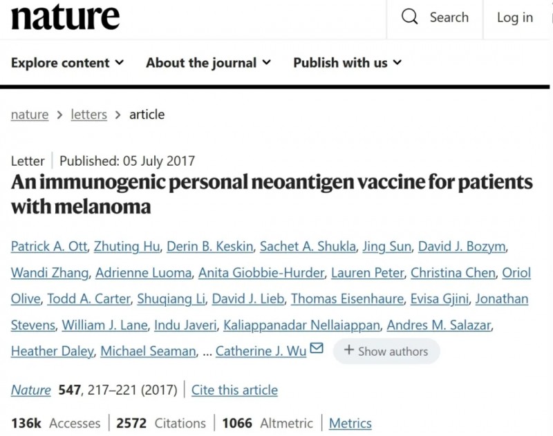 《Nature》:个体化新抗原疫苗让六成高危患者超2年未复发