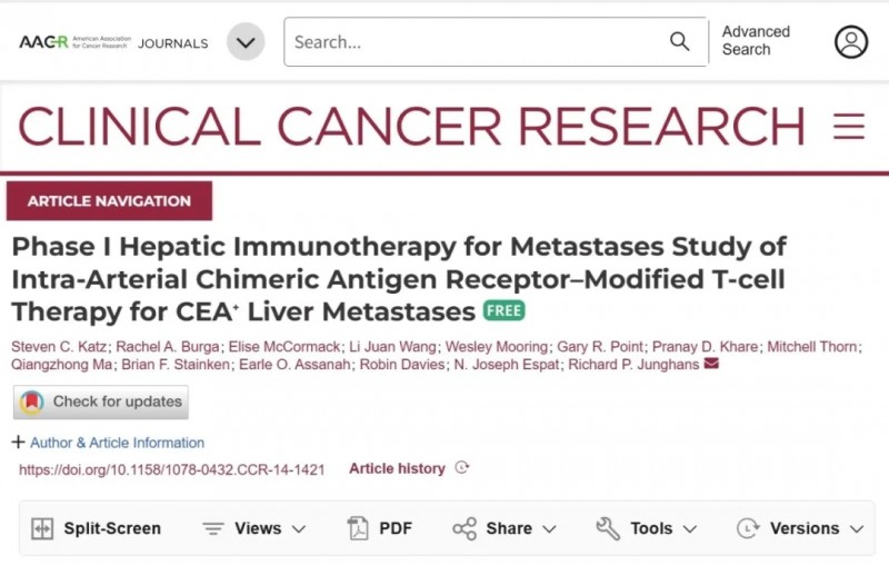 临床癌症研究报道CEA CAR-T细胞疗法
