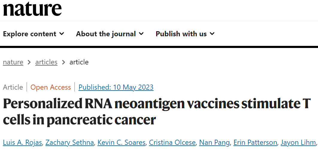 Nature杂志报道mRNA肿瘤疫苗