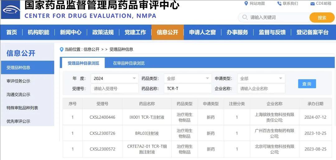 三款TCR-T细胞疗法临床试验申请获批.