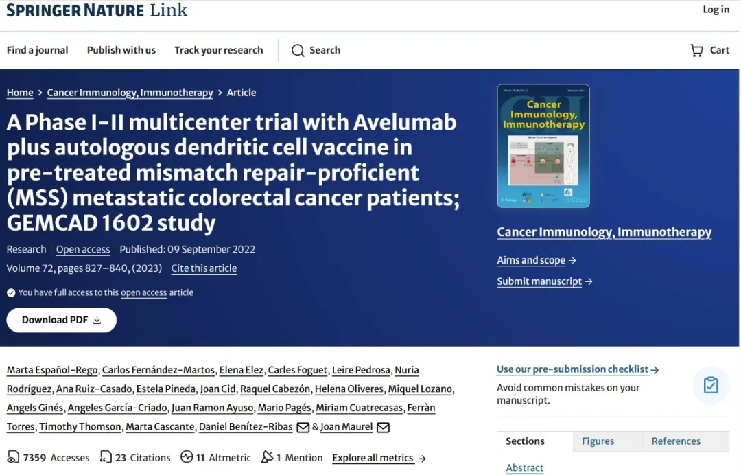 DC疫苗联合疗法重创结直肠癌,中位总生存12.2个月,完胜抗